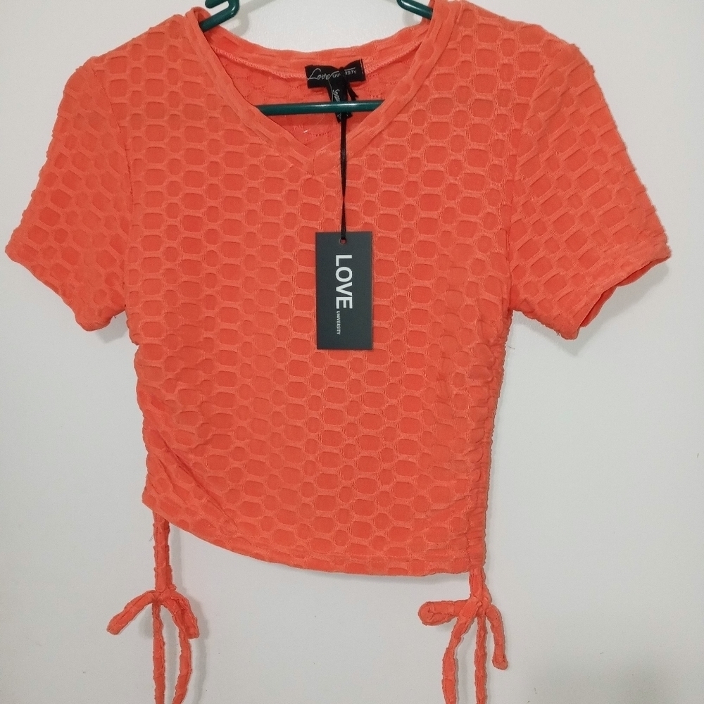 Love University Ribbed Athletic Crop top with Adjustable Drawstrings on sides